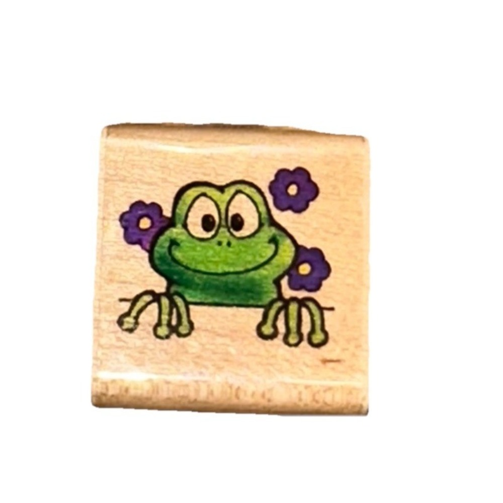 Vintage 1999 Embossing Arts Co 811 A Silly Frog Flower Wood Mounted Rubber Stamp